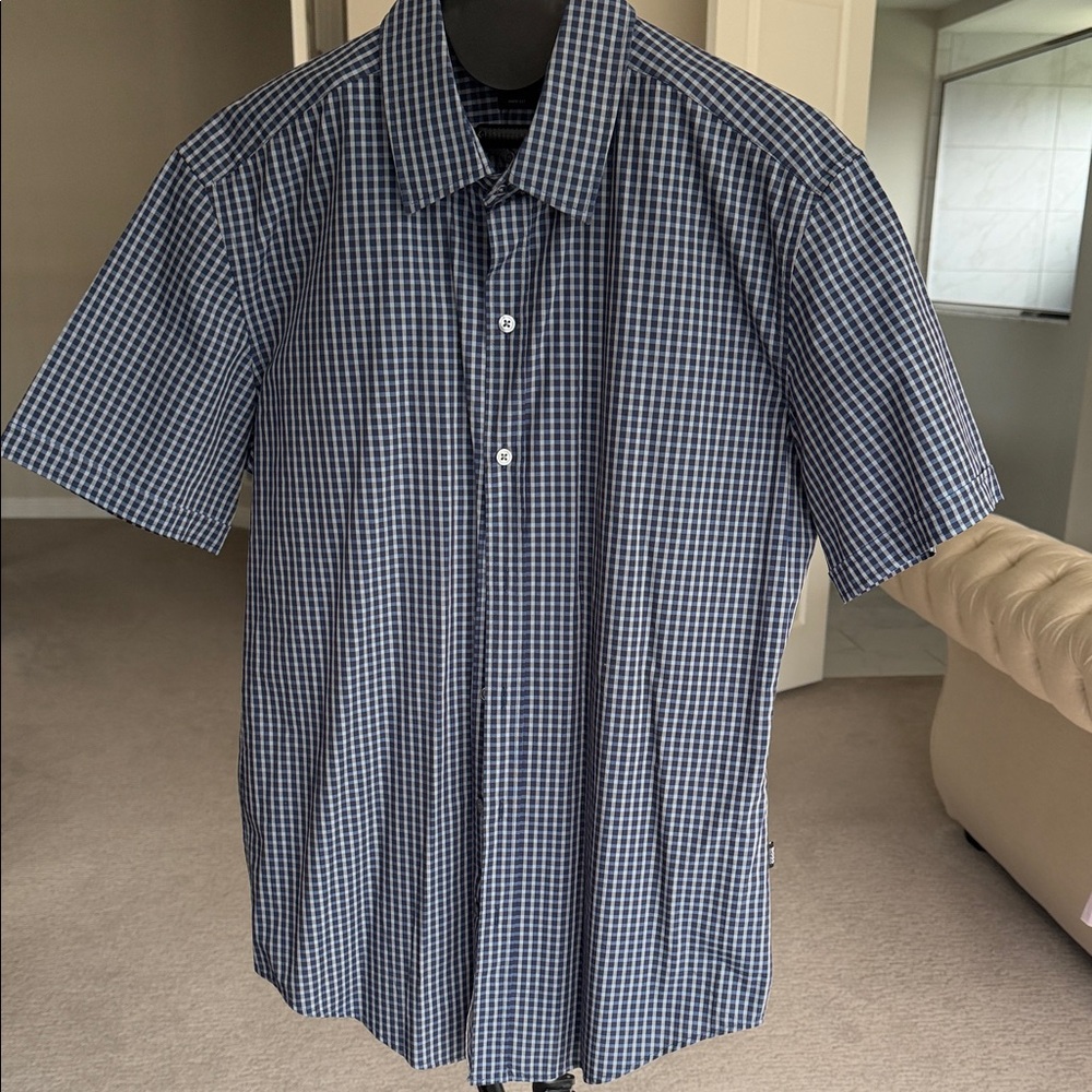 Men's Short-Sleeve Check Button-Up Shirt - Blue BOSS